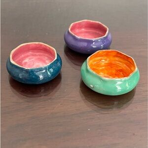 Antique Lenox Belleek Porcelain Salt Cellars Gold & Colorful Set of 3, Signed